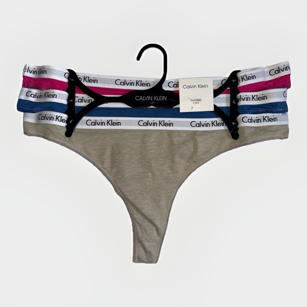 NWT Calvin Klein Thong 3 Pack Womens Size XL Cotton Stretch Logo Waistband